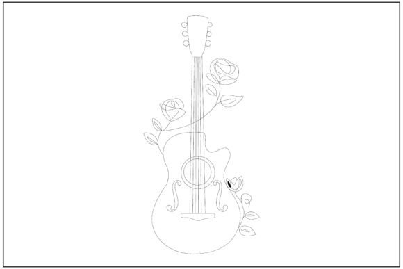 Acoustic Guitar Floral Line Art: A Versatile Graphics Asset
