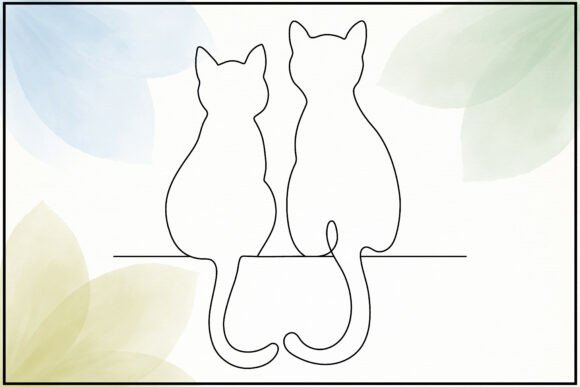 Aesthetic Two Cats Line Art for Creative Graphics