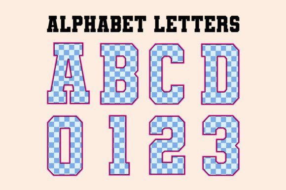 Baseball Blue Checkered Alphabet Graphics for Creative Projects
