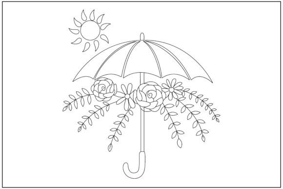 Boho Floral Umbrella Line Art: A Versatile Graphics Asset