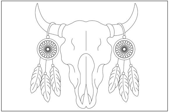 Boho Horn Dreamcatcher Skull Line Art: A Versatile Graphics Asset