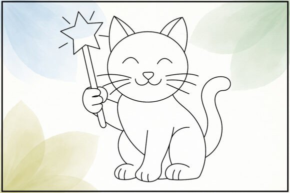 Cat Magic Wand Line Art: A Versatile Graphics and Illustrations Asset