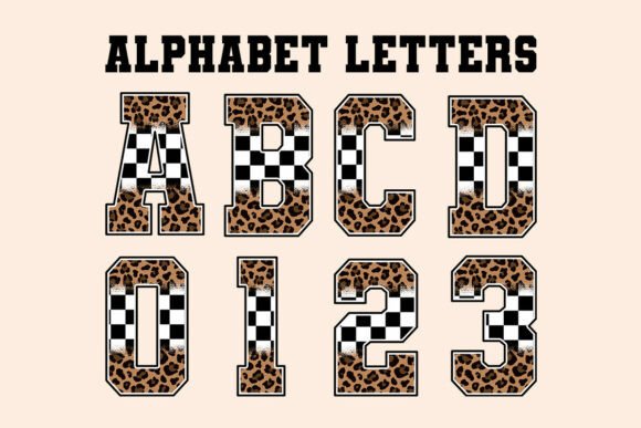 Checkered Leopard Alphabet Letters01: A Stylish Embroidery Choice