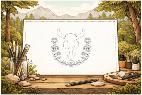 Cow Skull Wildflower Line Art: A Versatile Design