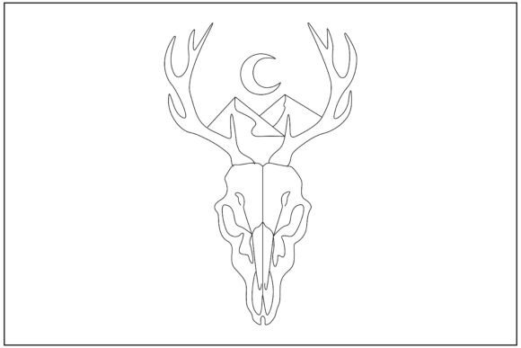 Deer Skull Mountain Moon Line Art: A Versatile Graphics and Illustrations Asset