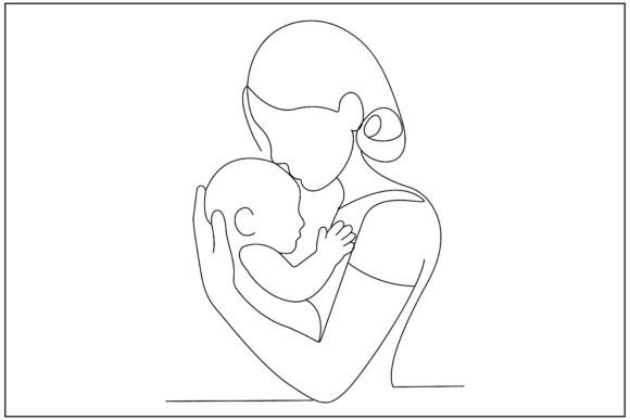 Evaluating Mother Holding Baby Girl Line Art for Branding & Packaging