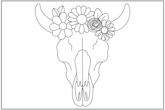 Floral Cow Skull Line Art: A Versatile Graphic for Creative Projects