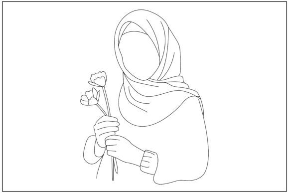 Floral Girl Portrait Line Art: A Versatile Graphics and Illustrations Asset