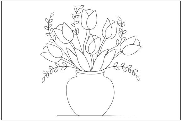 Floral Vase Arrangement Line Art: A Versatile Graphics Asset