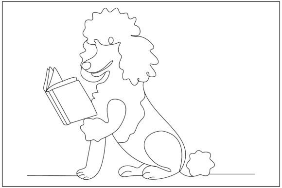 Poodle Reading Book Line Art: A Versatile Graphics Asset
