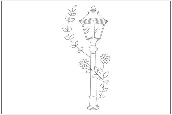 Street Lamp Floral Line Art: A Versatile Graphics Asset