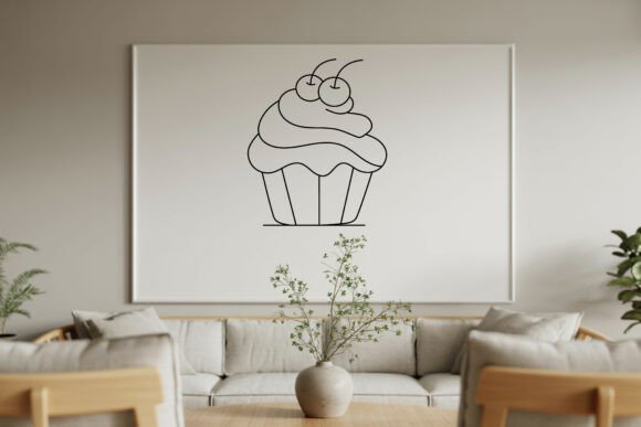 Sweet Cupcake Cherry Line Art: A Versatile Graphic for Local Brands