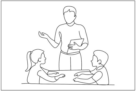 Teacher Teaching Students Line Art: A Versatile Graphics Asset