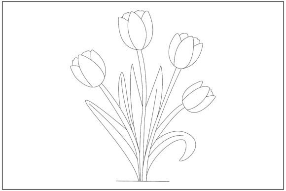 Tulip Bouquet Clipart Line Art for Graphics and Illustrations