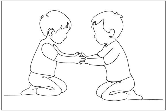 Two Little Boys Playing Line Art: A Versatile Graphics Illustration