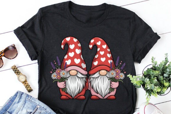 Valentine Gnome with Flowers Clipart for T-Shirt Designs