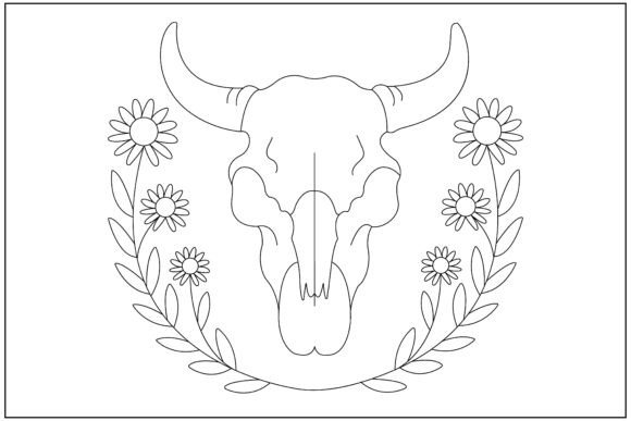 Western Skull Flower Frame Line Art: A Versatile Graphics Asset